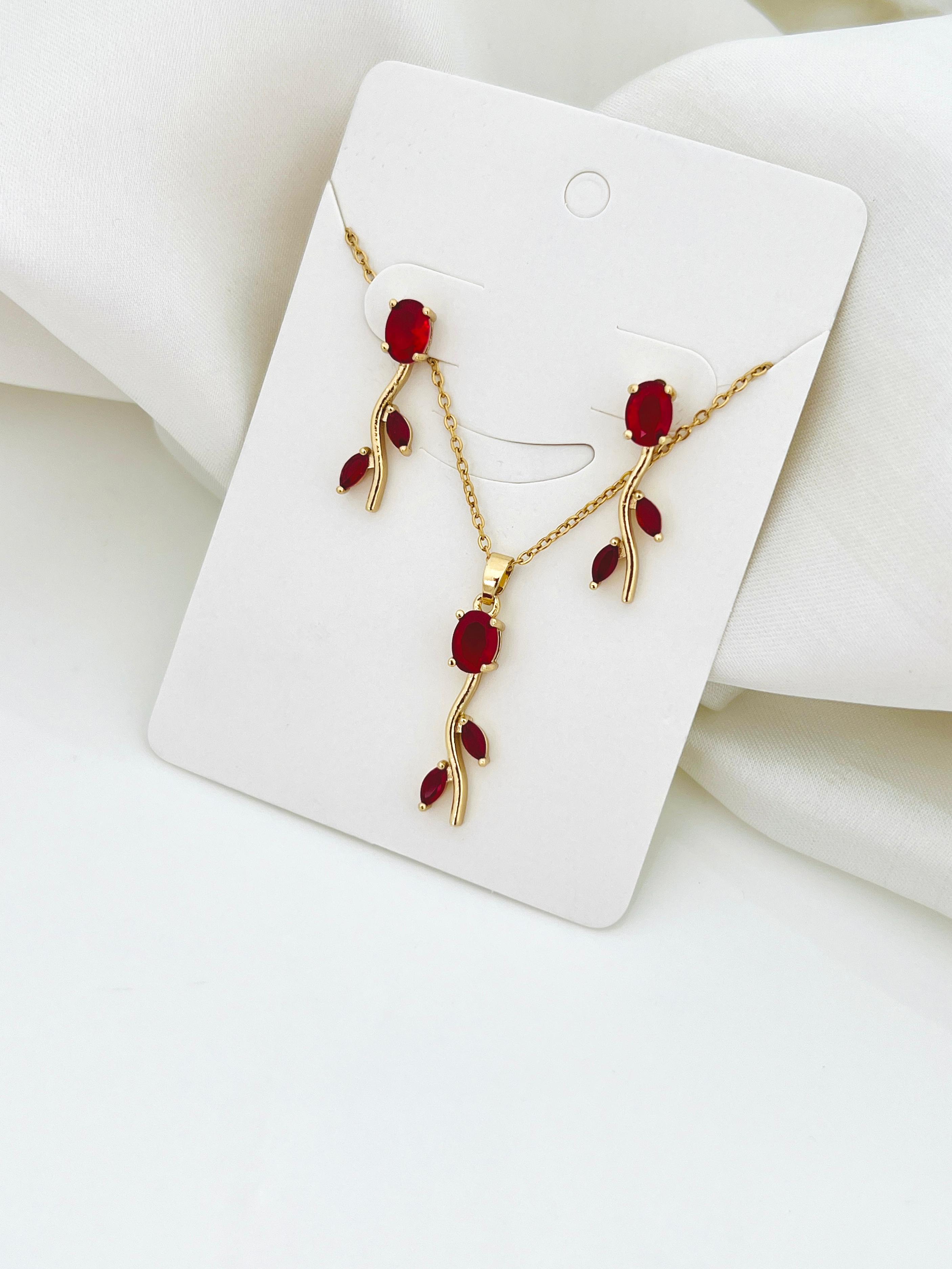 Petite Rose Crystal Tulip Stem Pendant & Earring Set