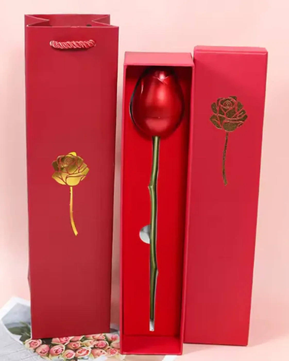 Red Rose Flower Ring Box Metal