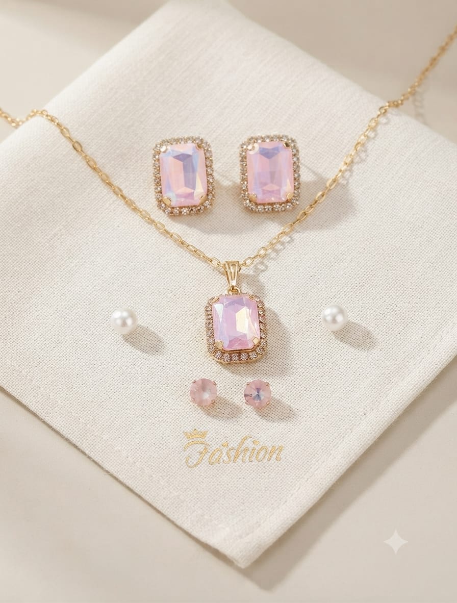 Elegant Mint Stone Necklace & Earrings Set