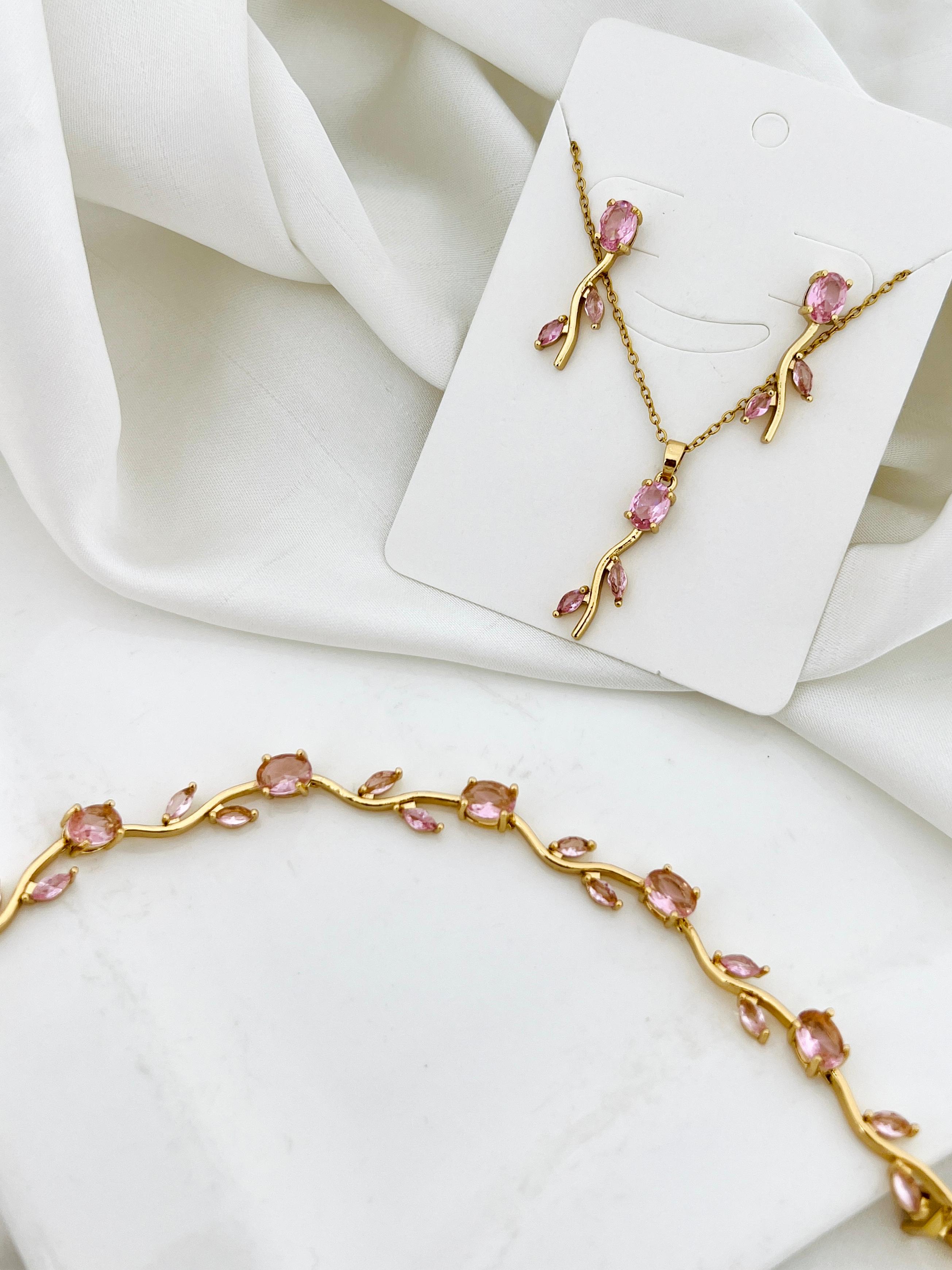 Artisan Tulip Sprout Delicate Gold Jewelry Set