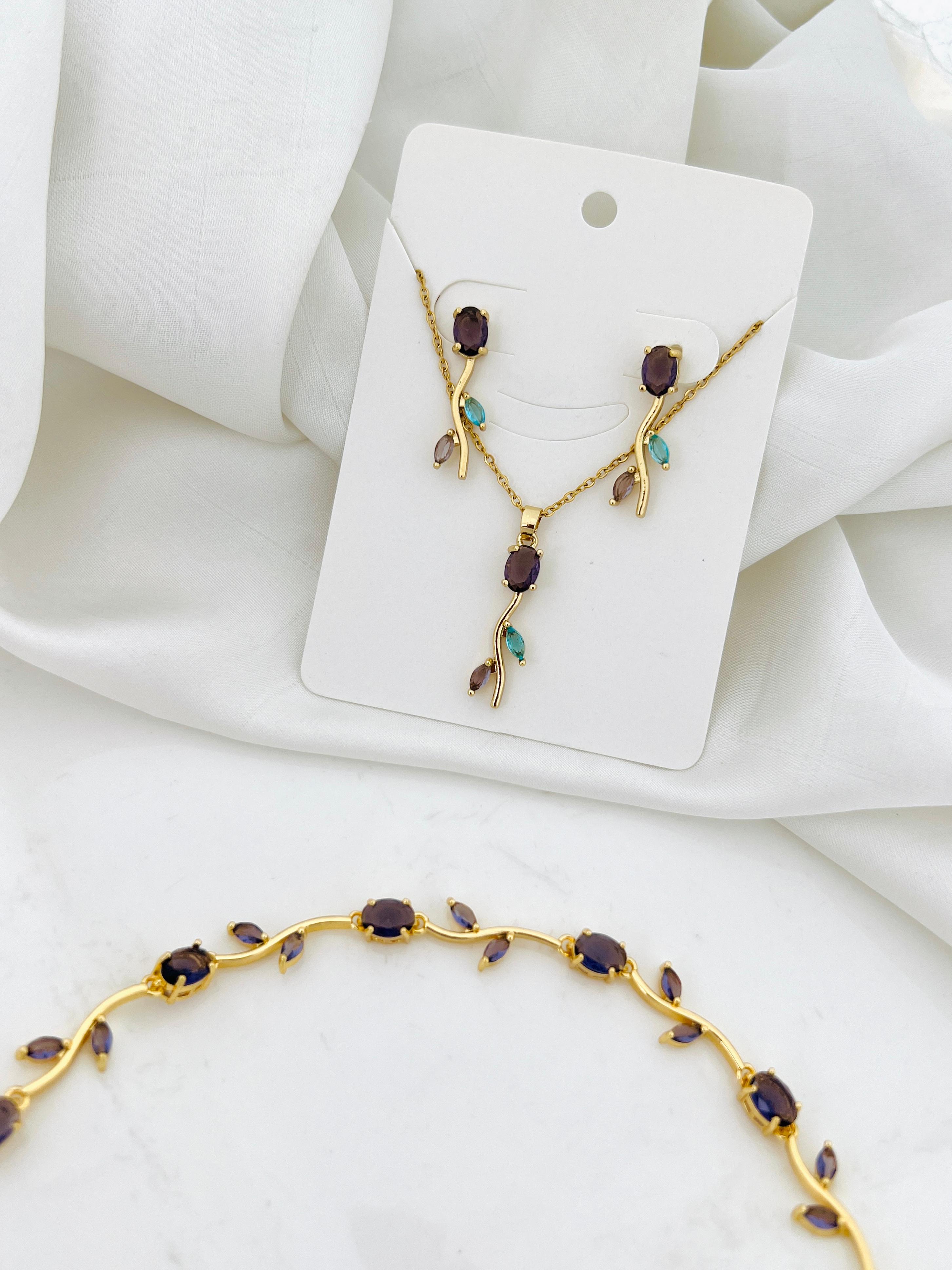 Elegant Purple Tulip Blossom Jewelry Set – Gold Plated