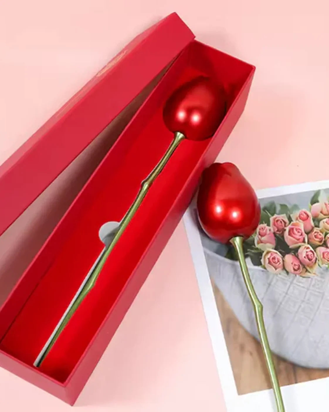 Red Rose Flower Ring Box Metal