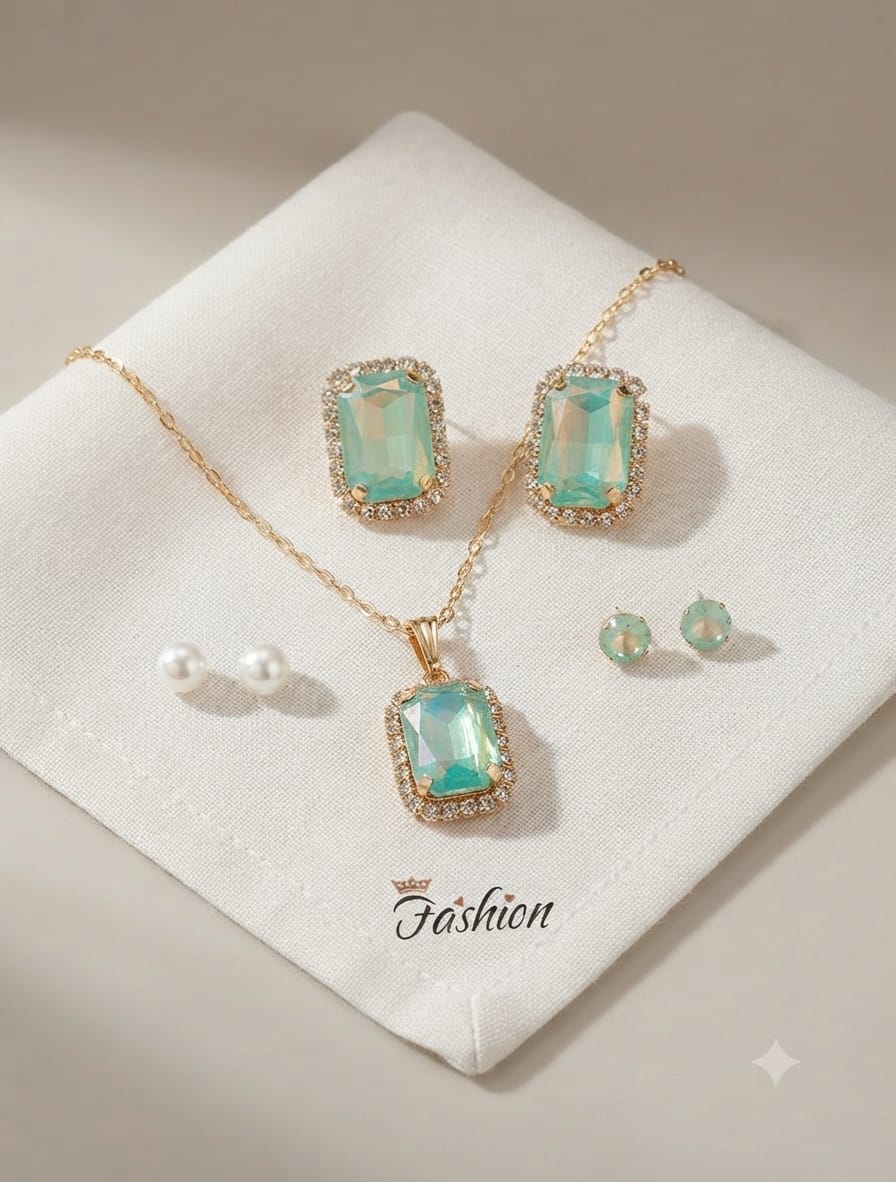 Elegant Mint Stone Necklace & Earrings Set