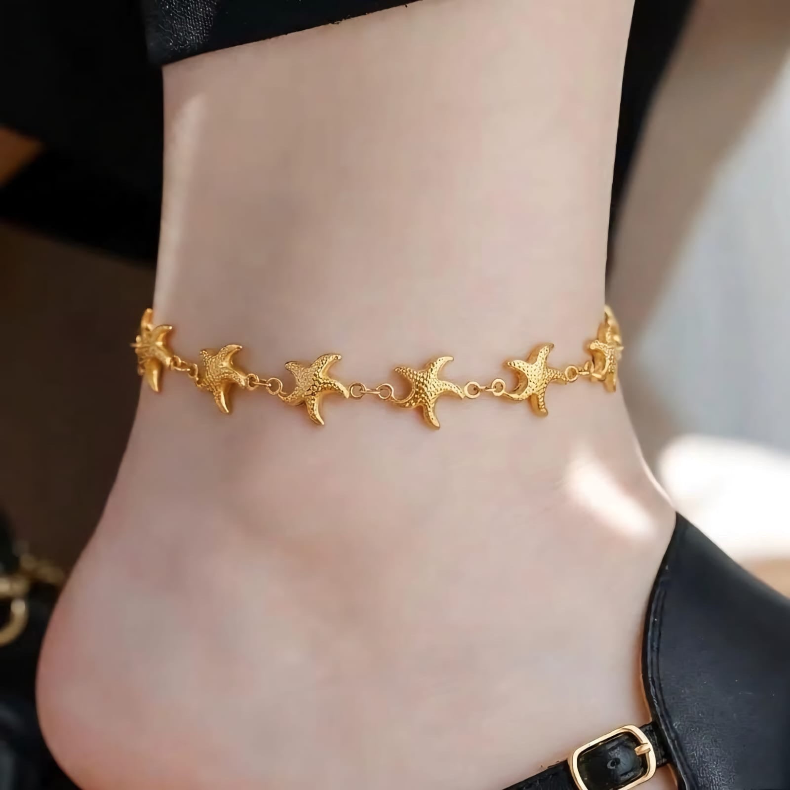 Vintage Geometric Textured Layered Anklet